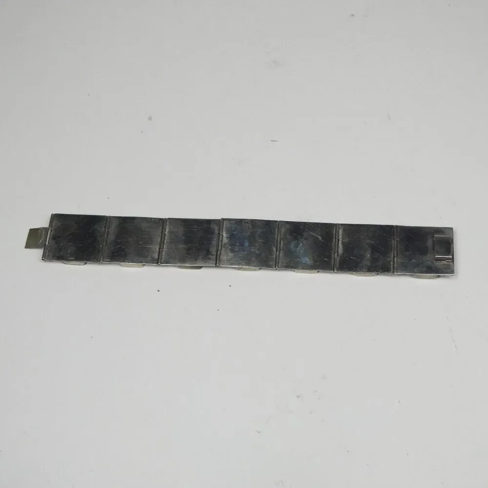 Mother of Pearl Panel Link Bracelet Abalone Sterling Silver Taxco Mexico Vintage